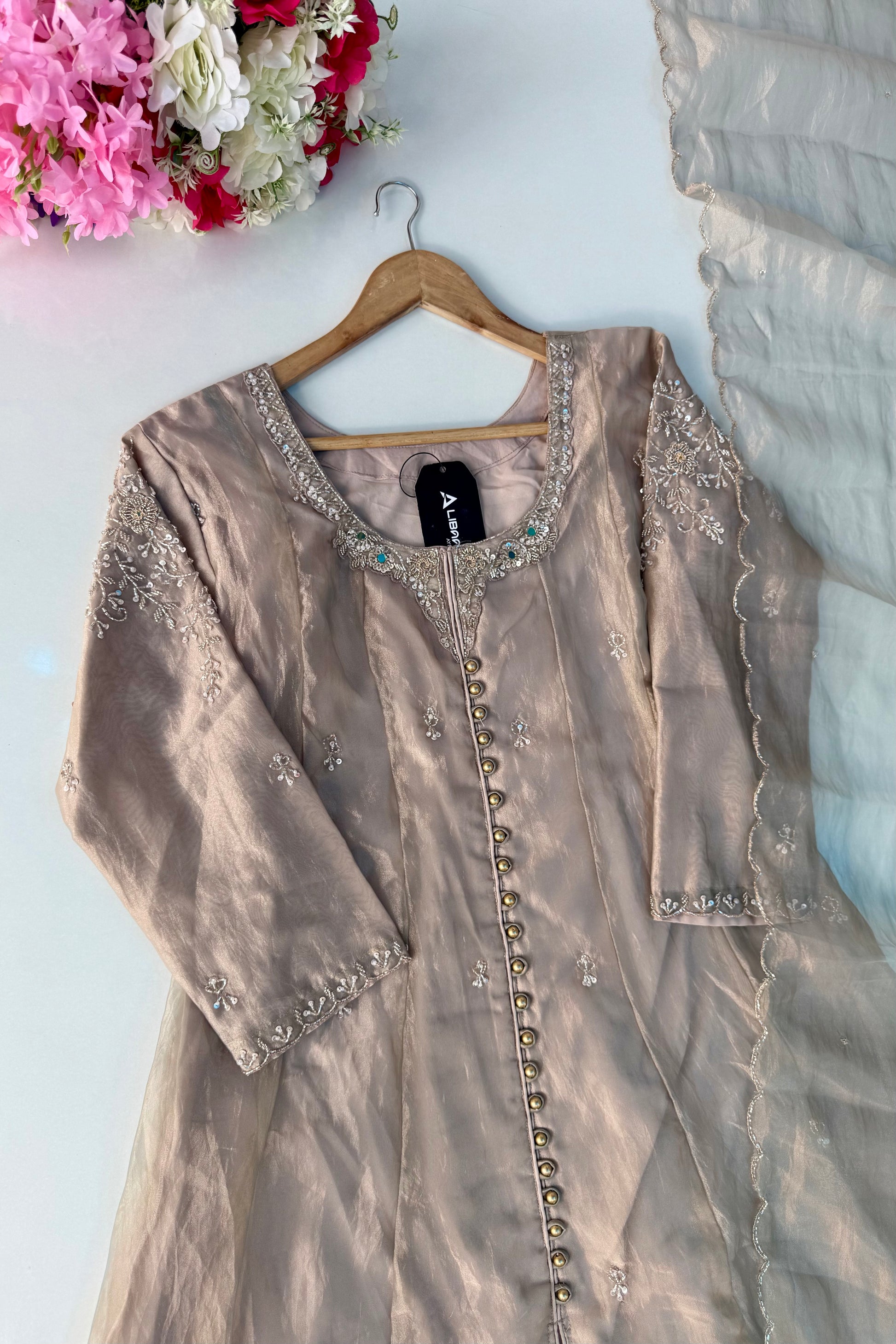 ✨Aiyana- Eid Special Crushed Tissue Heavy Handwork Anarkali Suit