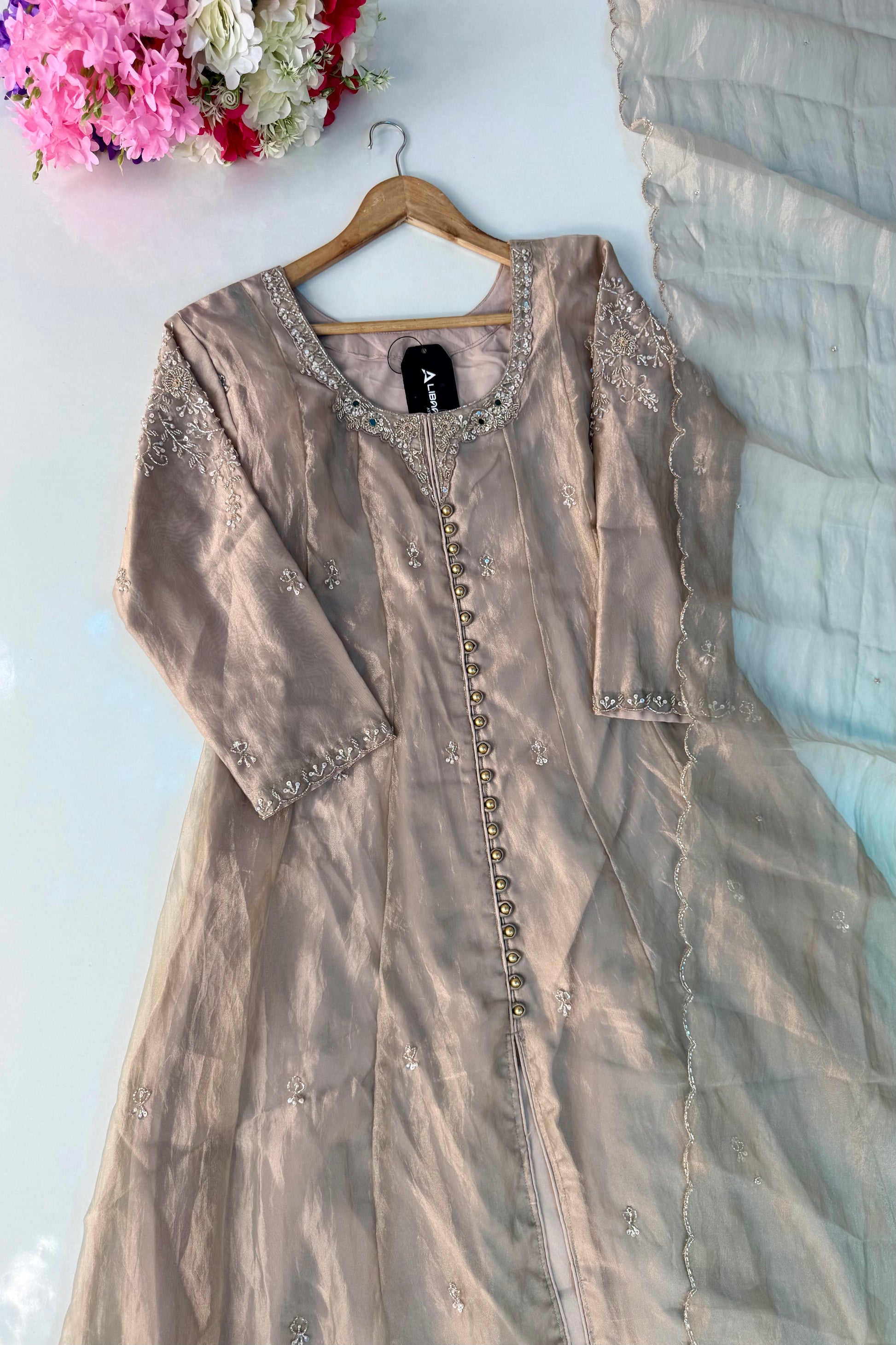✨Aiyana- Eid Special Crushed Tissue Heavy Handwork Anarkali Suit