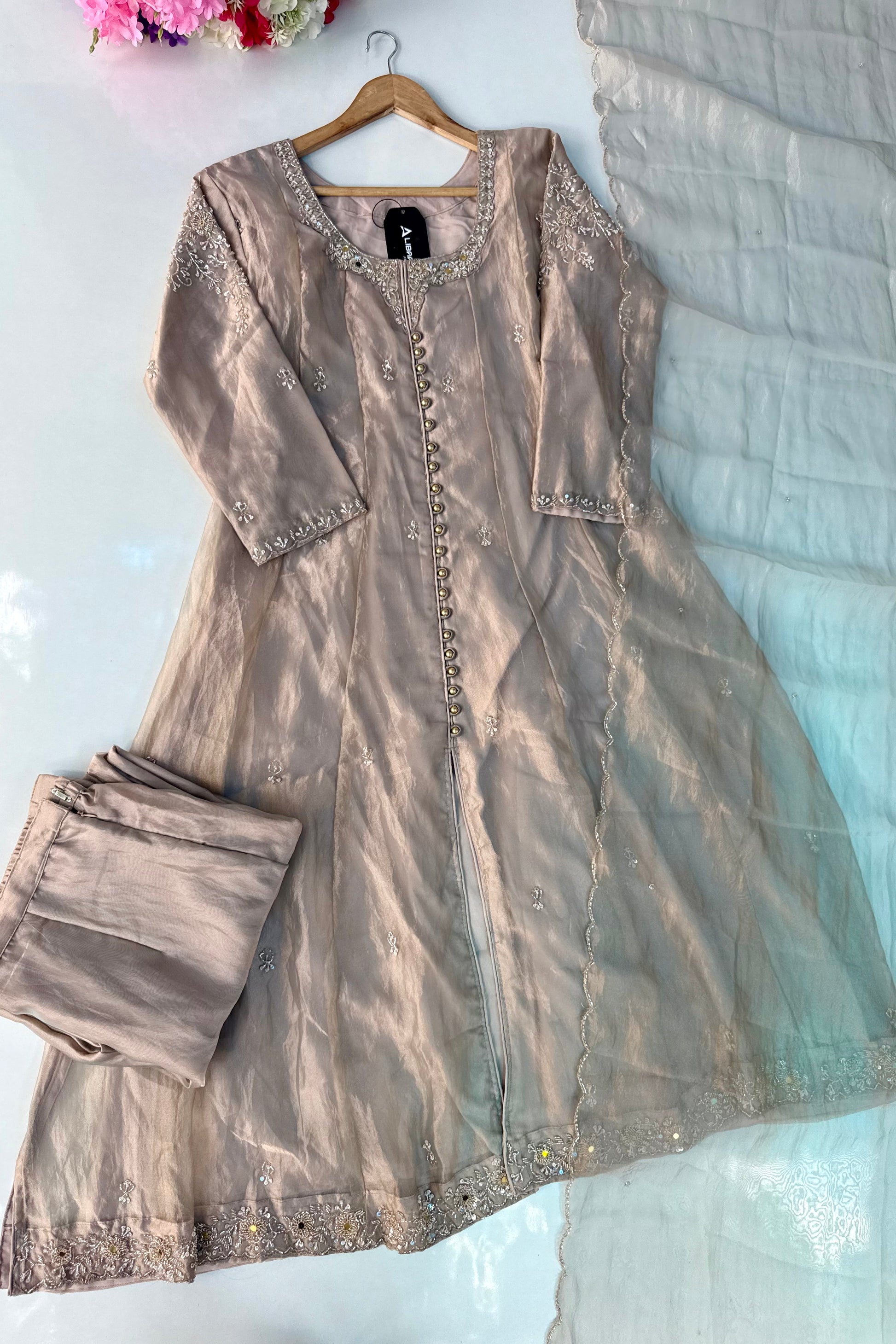 ✨Aiyana- Eid Special Crushed Tissue Heavy Handwork Anarkali Suit