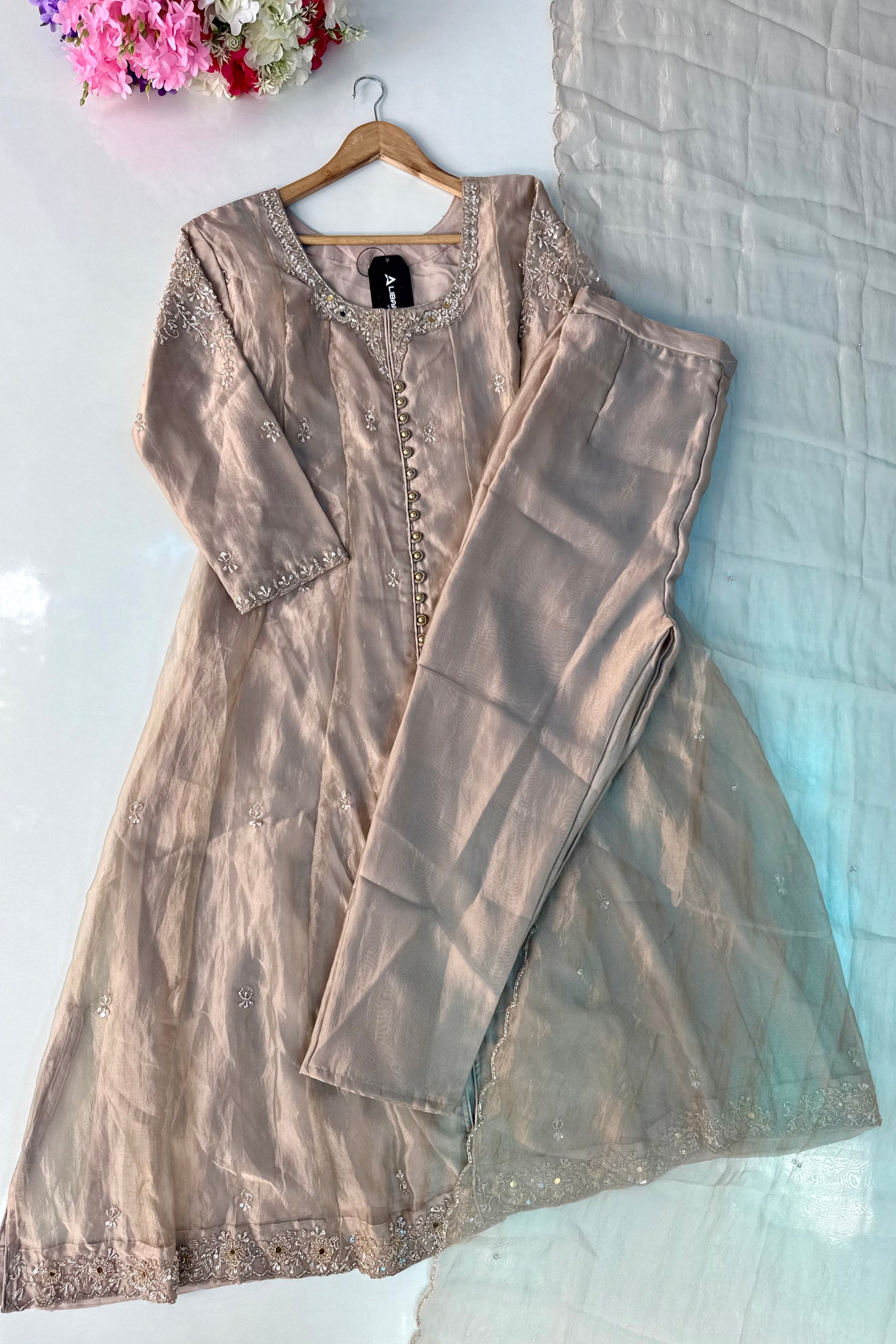 ✨Aiyana- Eid Special Crushed Tissue Heavy Handwork Anarkali Suit