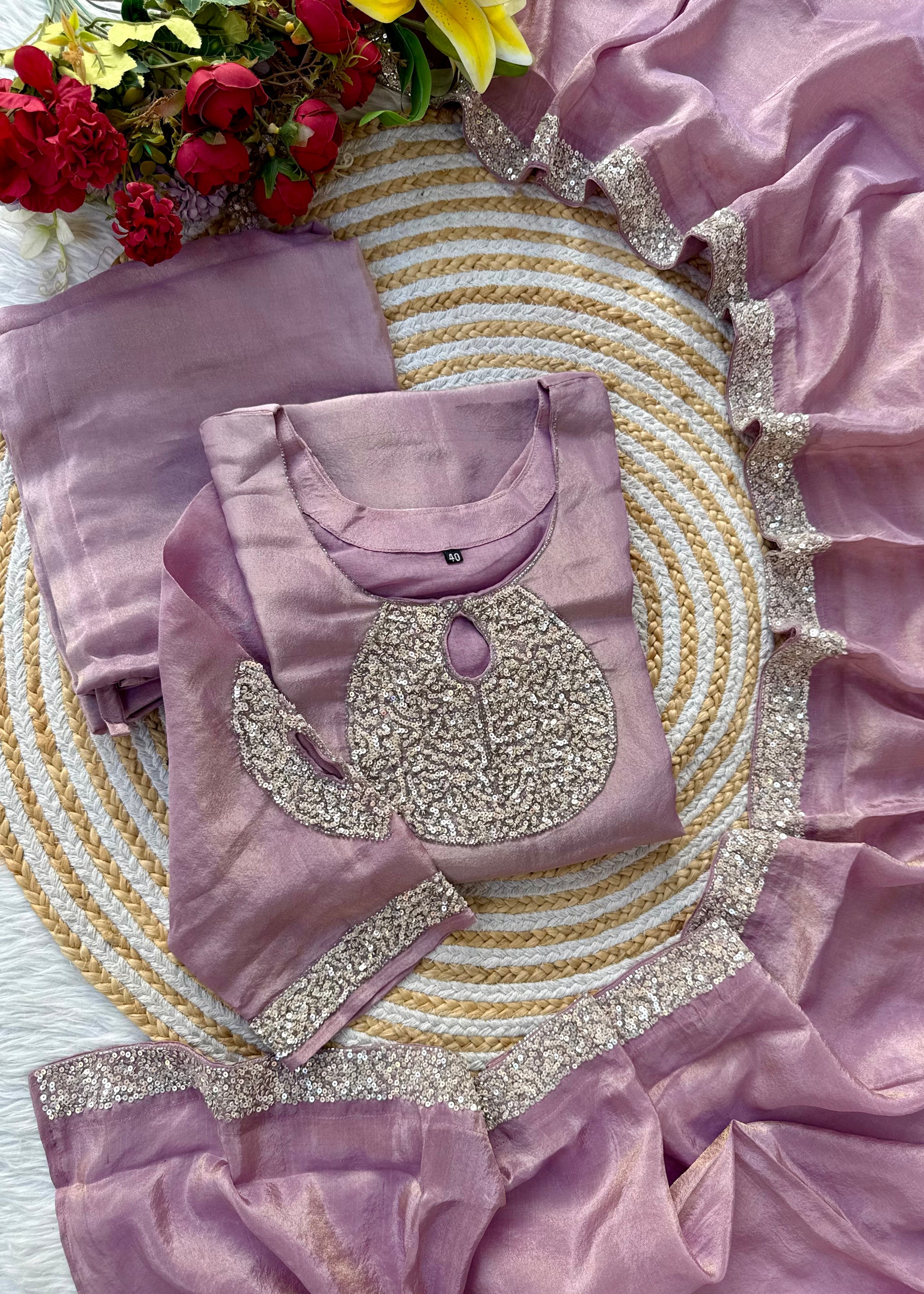 “SHINE” Beautiful brown with gold tone shimmer tissue kurta set