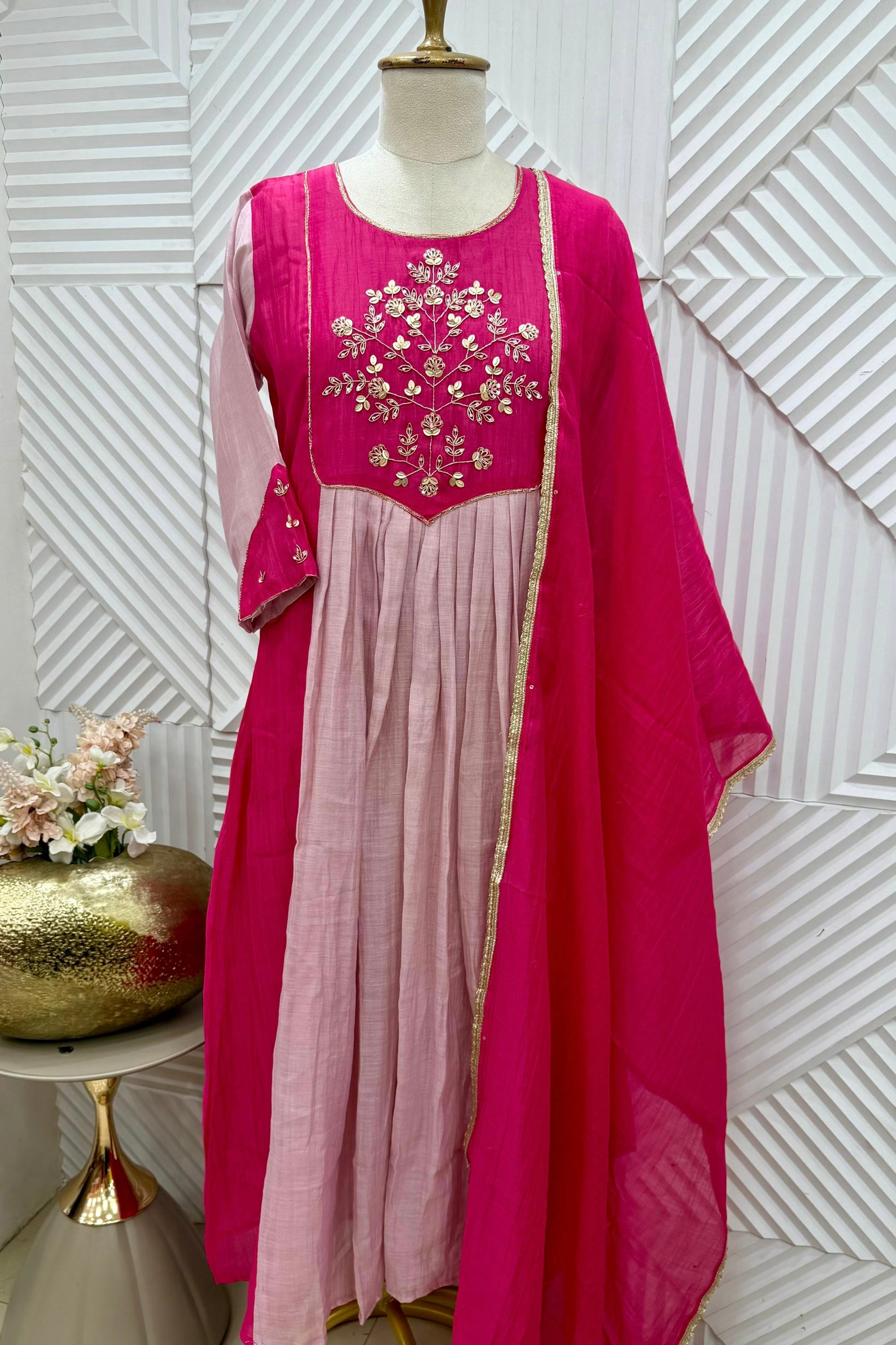 🛍️”Ahana –  Premium Mul Chanderi A Line Kurta Set