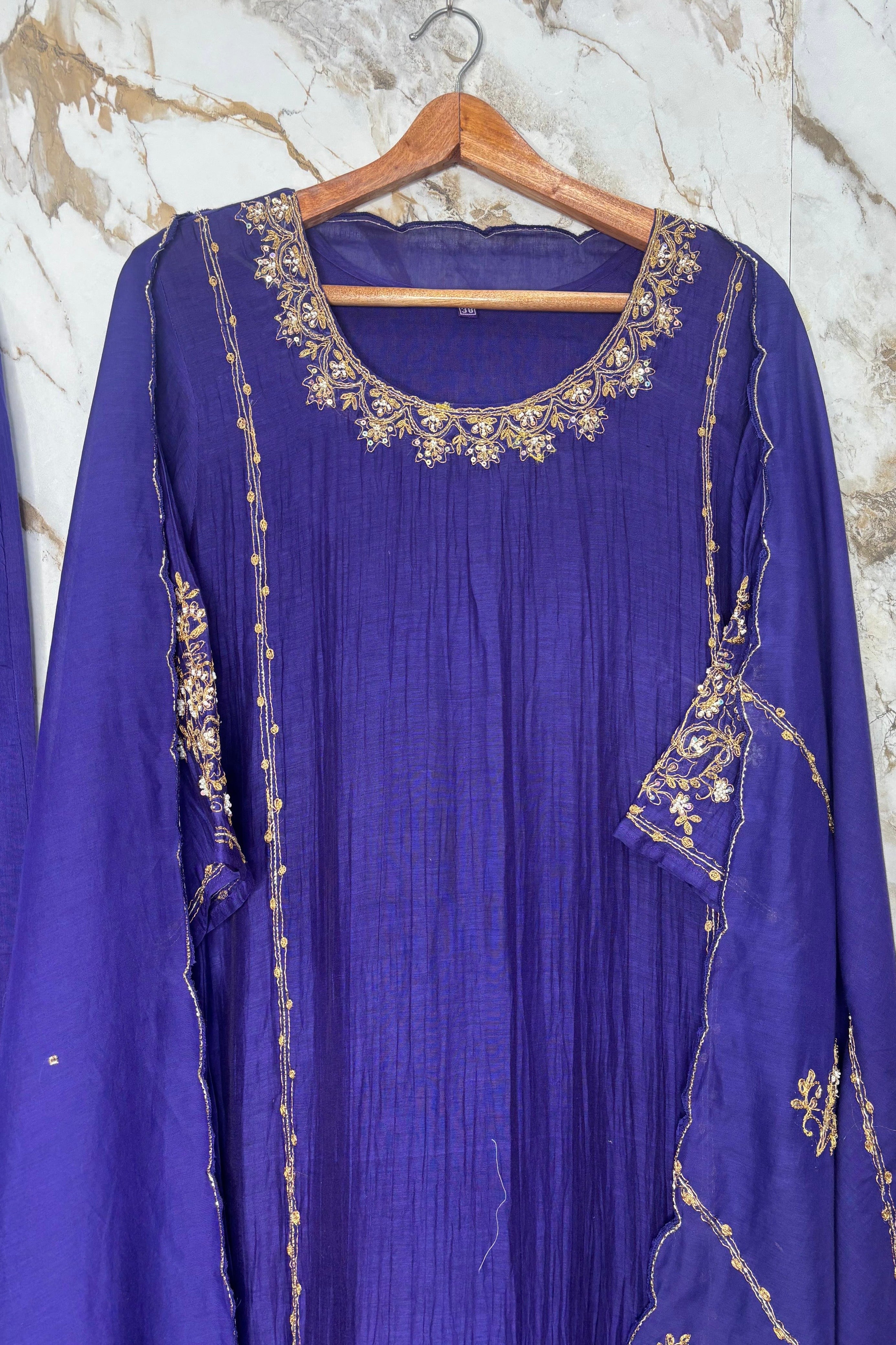 💕”Nayra – Premium Blue Mul Chanderi A-Line Kurta Set