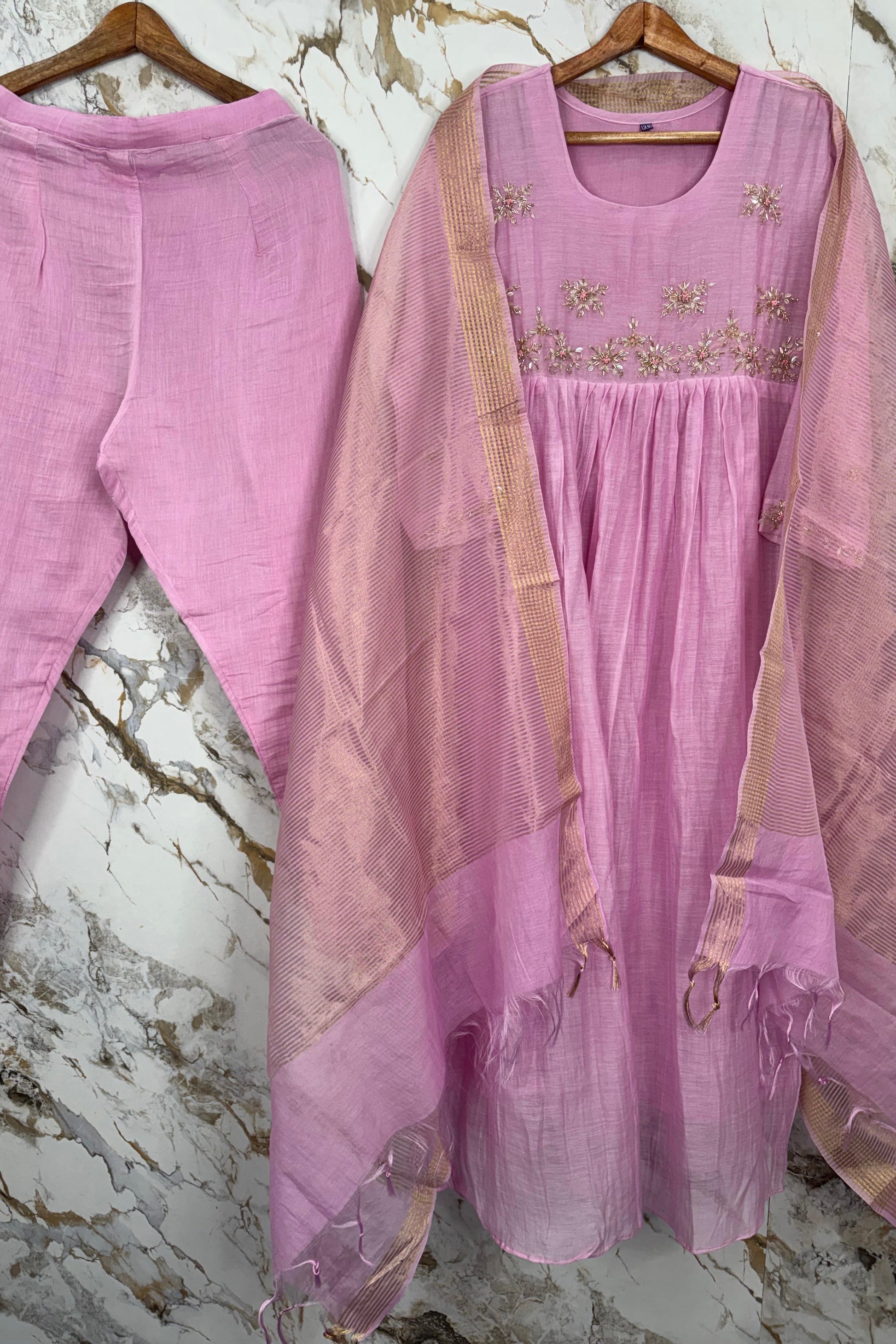 ✨ Sharmila – Banarsi Mul Chanderi A-Line Kurta Set with Dupatta