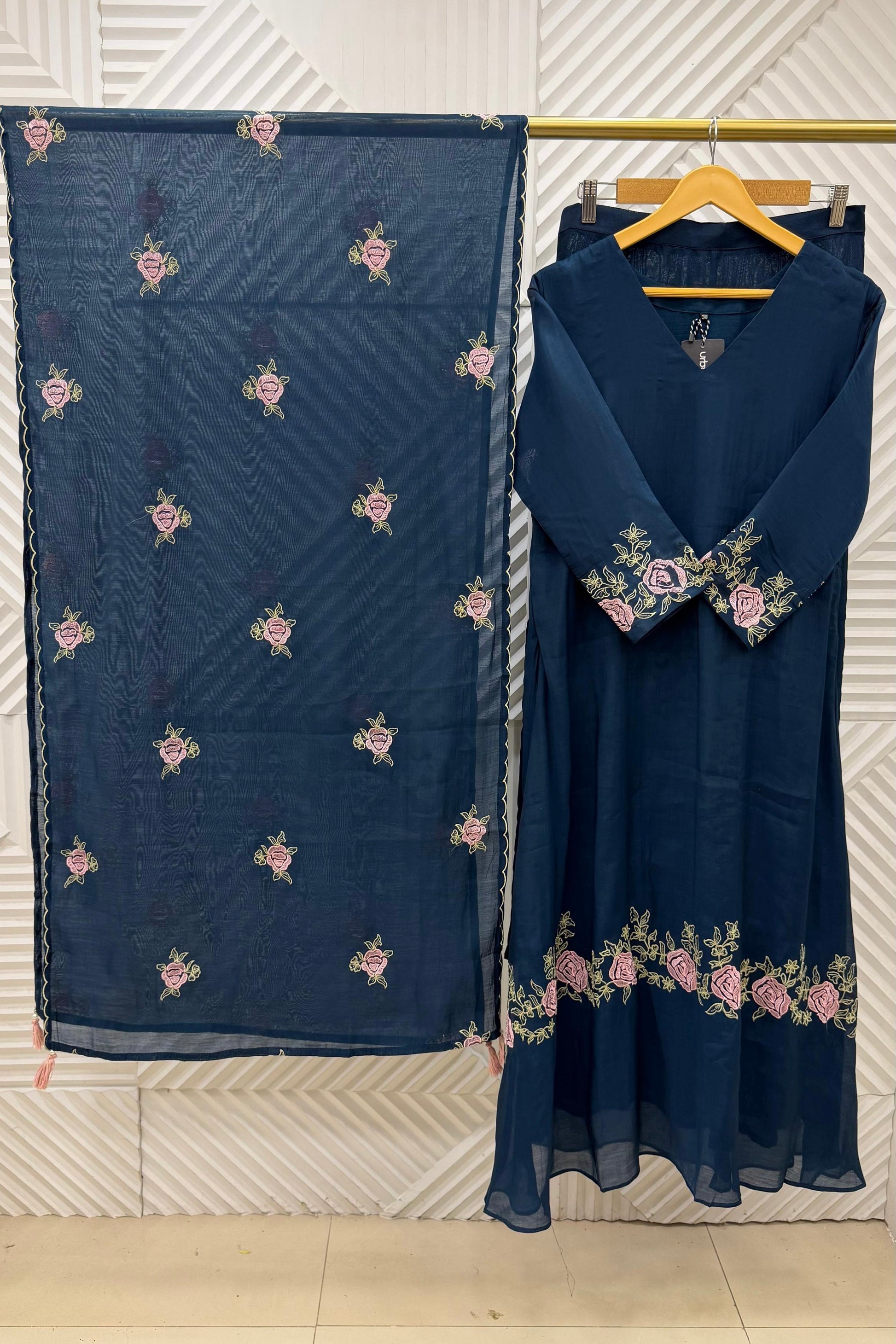 ✨Ay05- Pre book Mul Chanderi Embroidered Work A Line Kurta Set